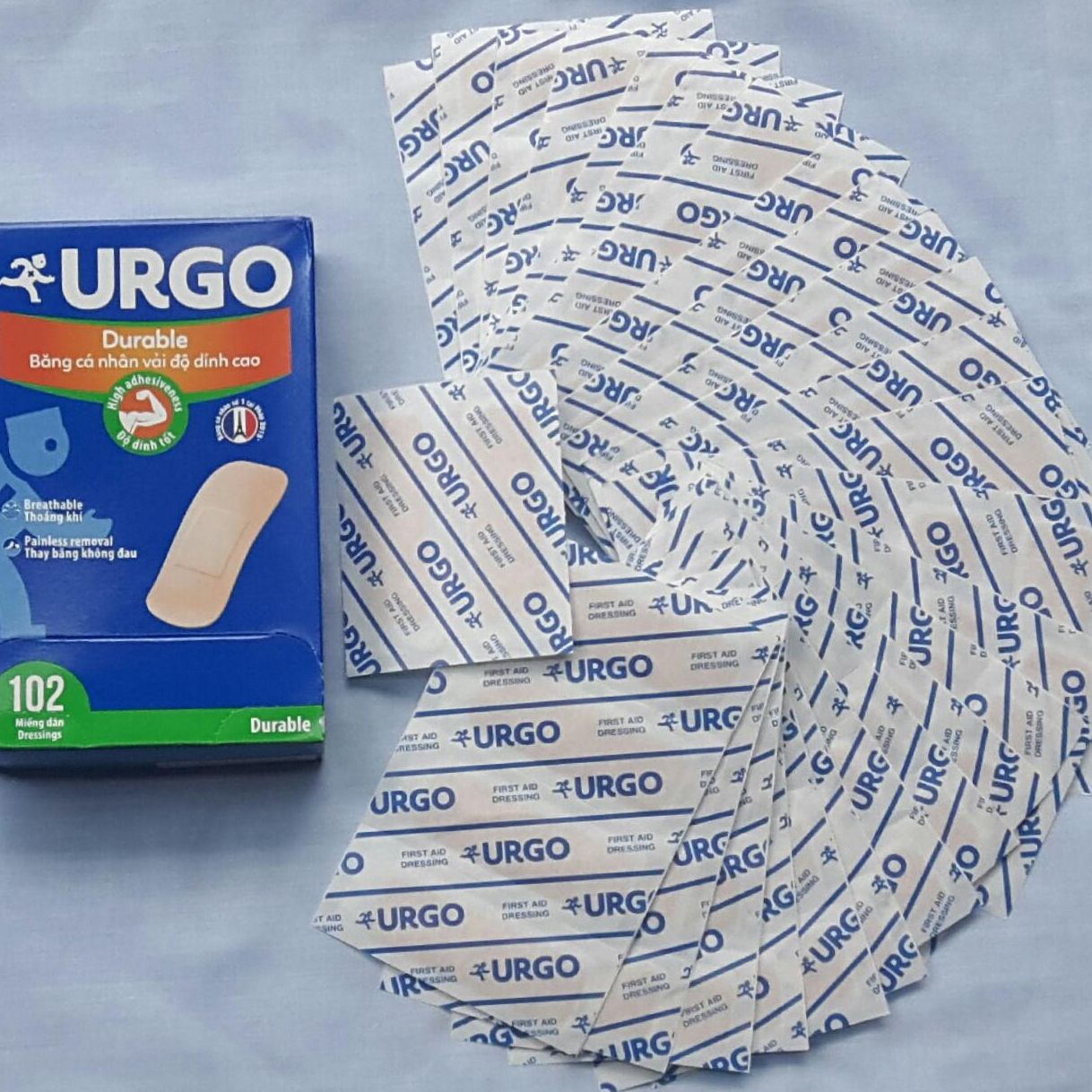 [04/miếng] Băng Cá Nhân Vải Độ Dính Cao Urgo Durable thay băng không đau thoáng khí an toàn tiện lợi