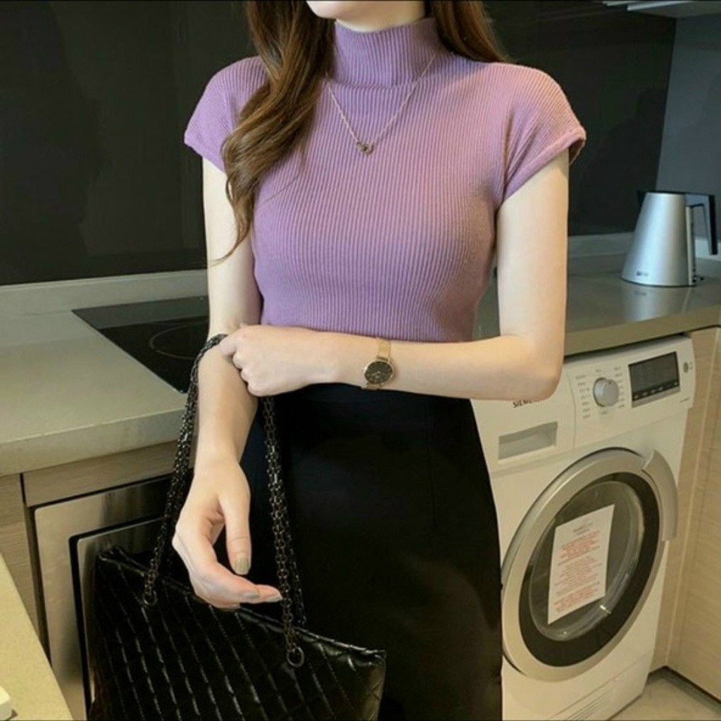 Áo Thun Gân Tay Ngắn Cổ Lọ Đủ Màu Dễ Chọn Lựa Phong Cách Thu Đông Cực Hot TTVV0078