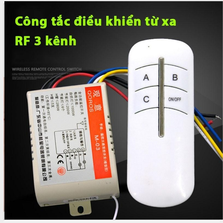 Công tắc điều khiển từ xa RF 3 cổng xuyên tường , cong tac dieu khien tu xa bang song Radio (RF)
