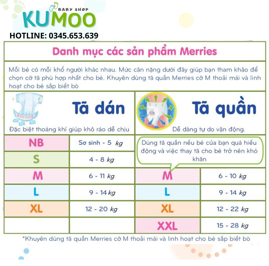 Tã Bỉm Quần Merries Cộng Miếng Đủ Size M/L/XL/XXL