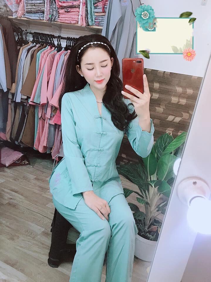 [HCM]Bộ đồ phật tử thêu sen cổ tàu vải Kate
