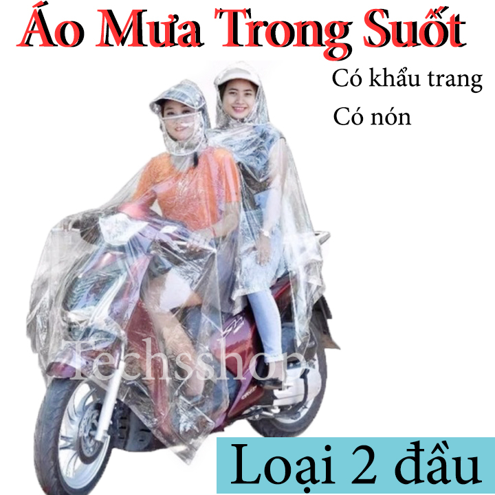 Áo Mưa Trong Suốt 2 Đầu, Áo Mưa Đi Xe Máy, Chống Nước Tốt, Áo Mưa Trong Suốt 2 Đầu, Dạng Cánh Dơi, Thiết Kế Thông Minh