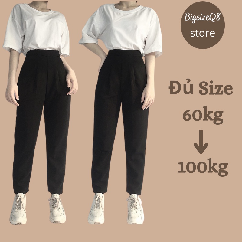 Quần baggy nữ Bigsize từ 60kg đến 100kg, Quần tây nữ công sở lưng cao ống rộng đi học đi làm
