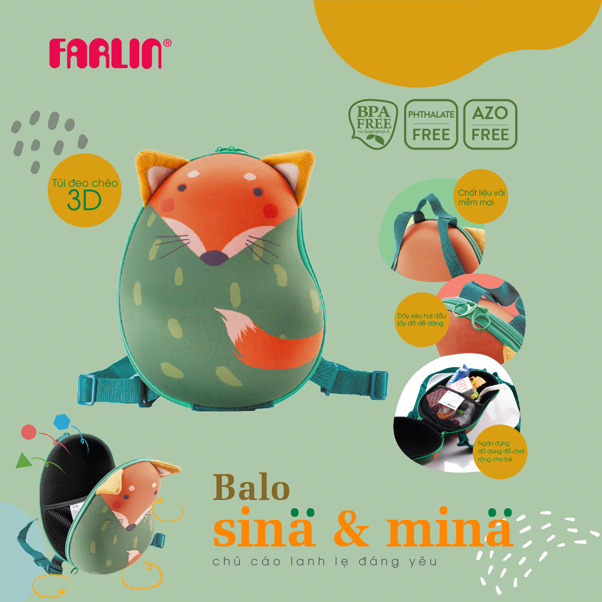 Balo Đeo Sau Lưng Cho Bé FARLIN - Hình Chú Cáo