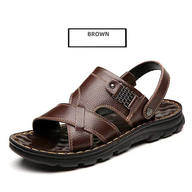HOÀN TIỀN 15% - Sandal Quai Chéo Nam Da Bò Đế Khâu Dép Quai Hậu Phong Cách Lịch Lãm