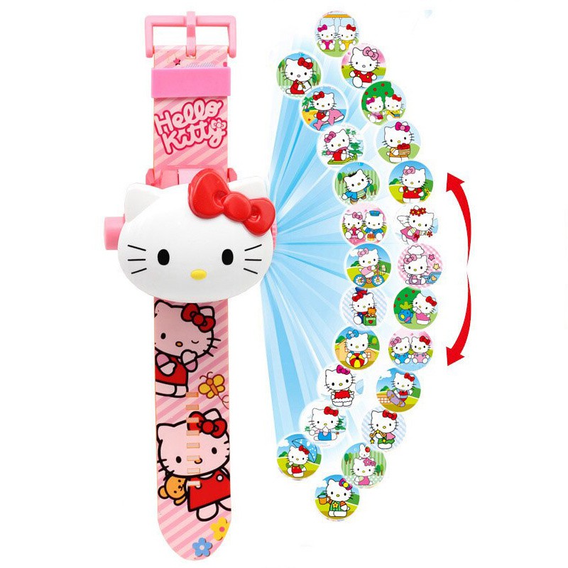 [HCM]Đồng  hồ chiếu 24 hình mèo hello kitty mặt đồng hổ 3d