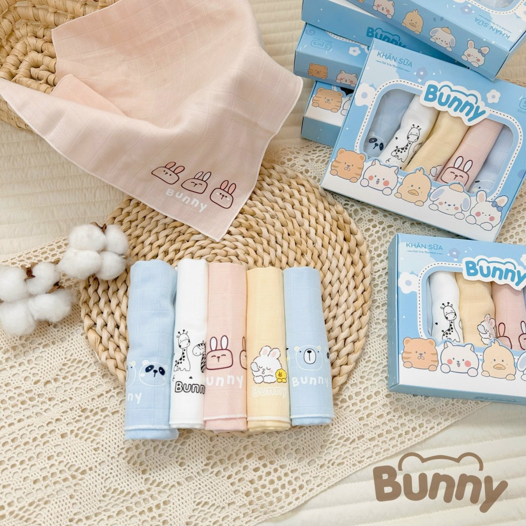 Set 5 Khăn Sữa Sợi Tre Muslin Bunny Cho Bé