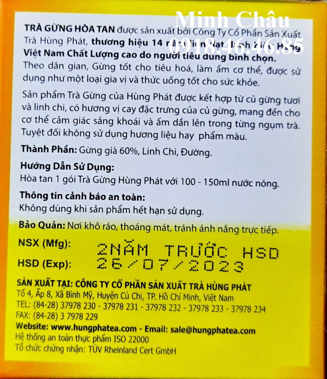 [HCM]Trà Gừng Hòa Tan Hùng Phát 20 gói
