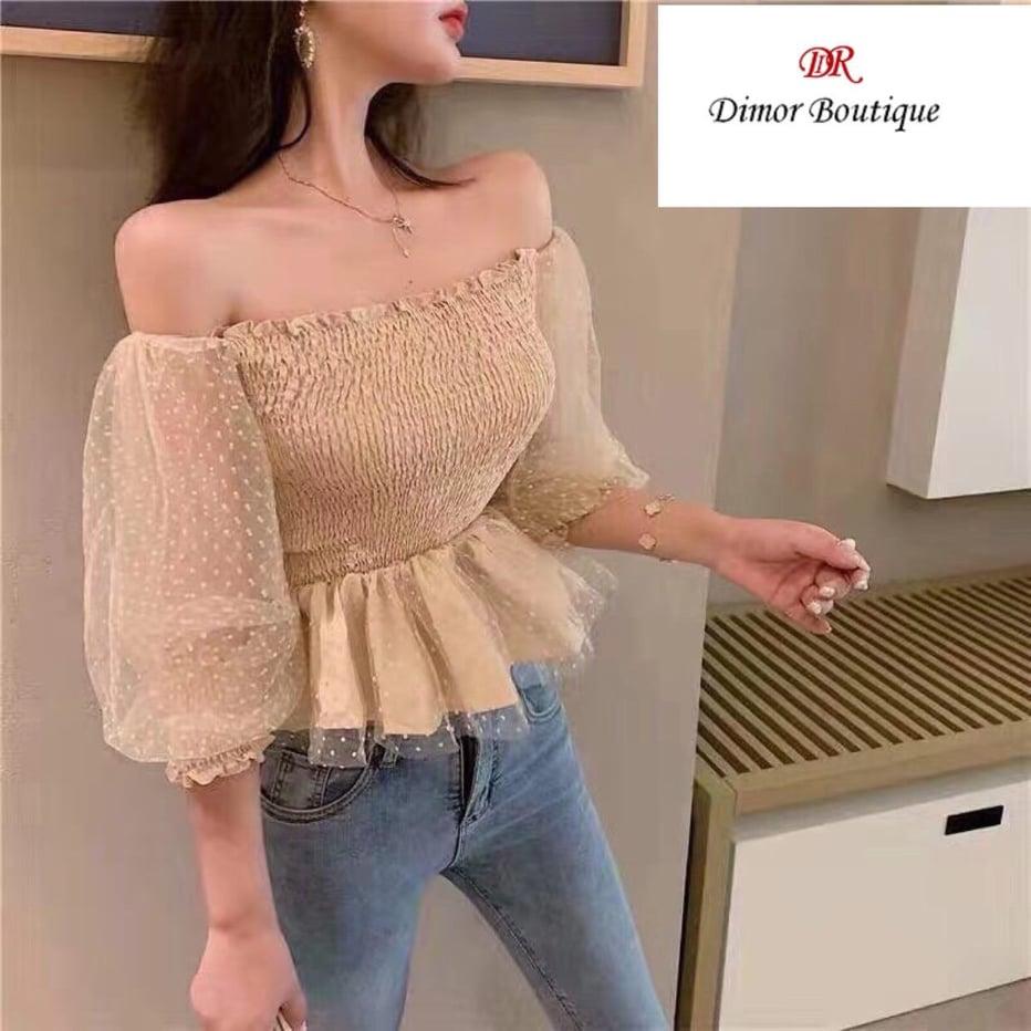 Áo voan rớt vai tay lưới TTKX0475