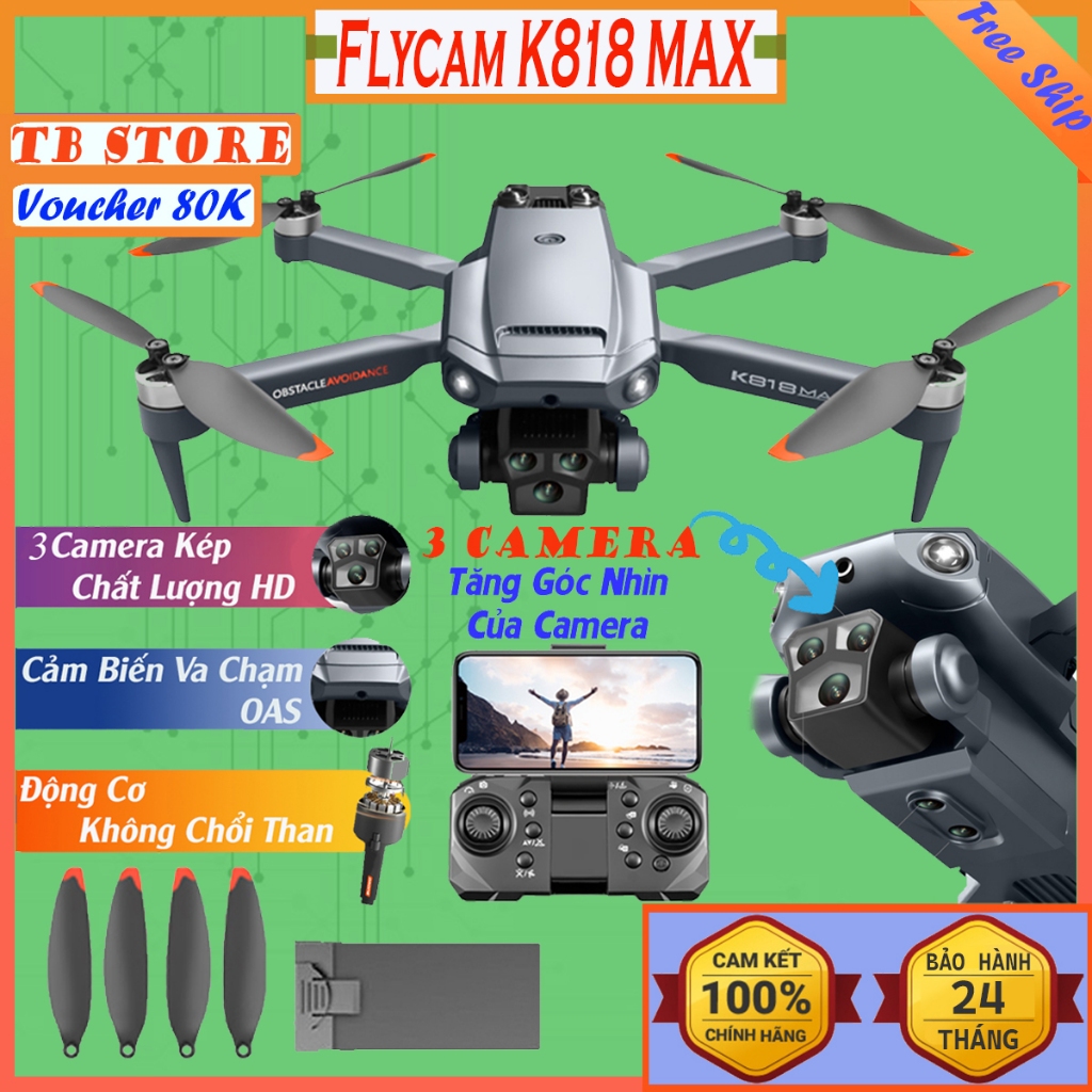 [VOUCHER 12% DUY NHẤT 15.01] Máy bay camera Flycam K818 điều khiển từ xa có camera tích hợp cảm biến chống va chạm, flycam mini, drone camera 4k, 5 camera cao cấp, Pin siêu trâu