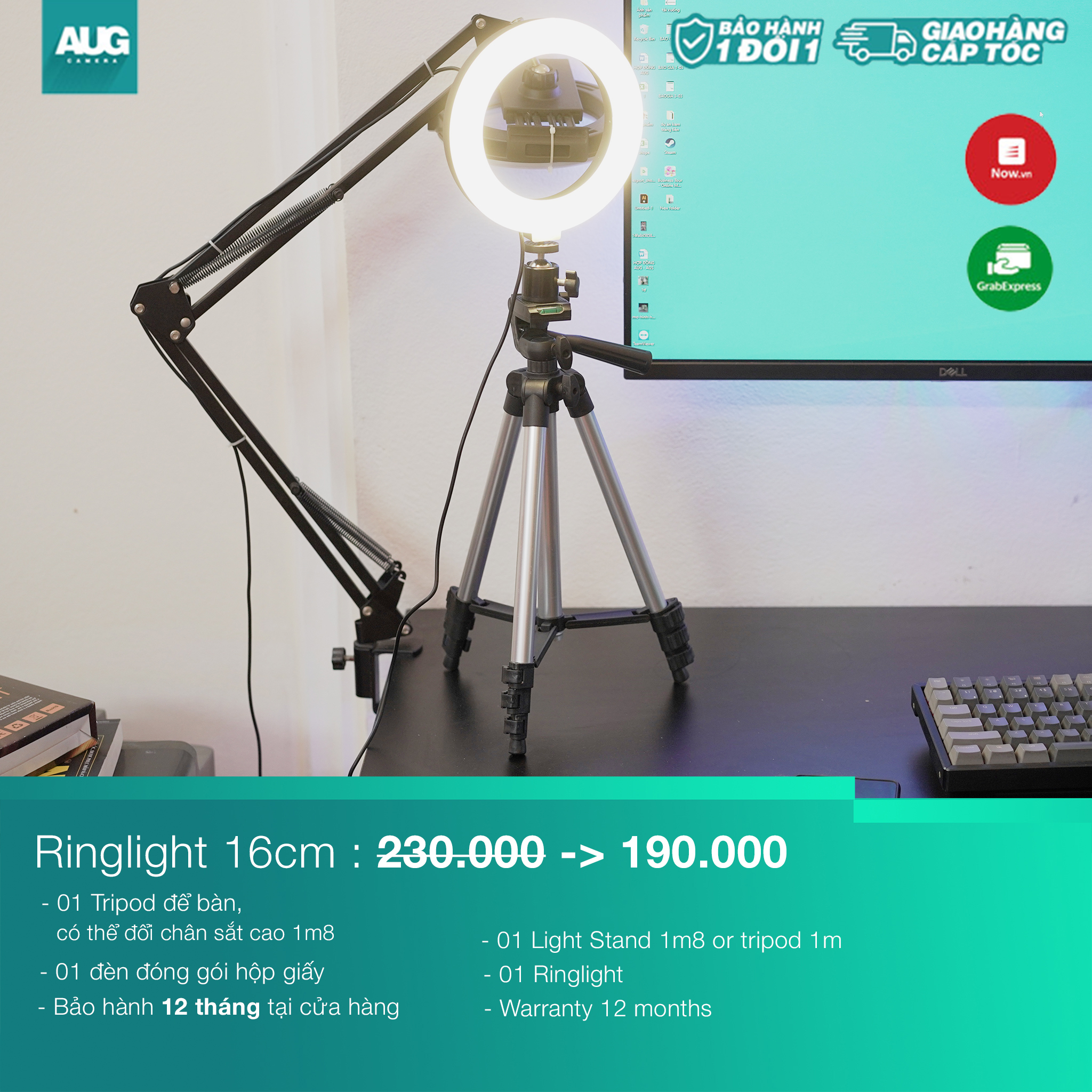 COMBO Đèn ringlight kèm tripod để bàn đèn Live Stream Hỗ trợ ánh sáng Chụp Ảnh, Make Up Trang Điểm