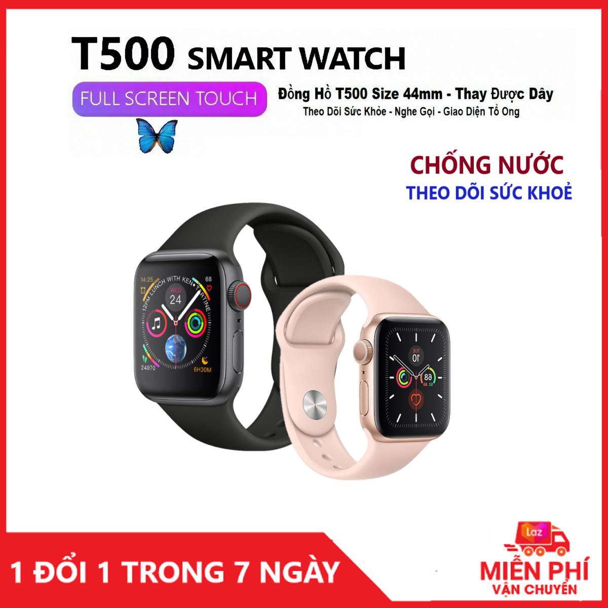 Đồng Hồ Thông Minh Apples Smart Watch Series 5 T500 Cao Cấp, Chống Nước -Thay Hình Nền Theo Ý Muốn - Gọi Điện Nghe Nhạc Trực Tiếp - Thông Báo Tin Nhắn - Giao diện 100% Tiếng Việt