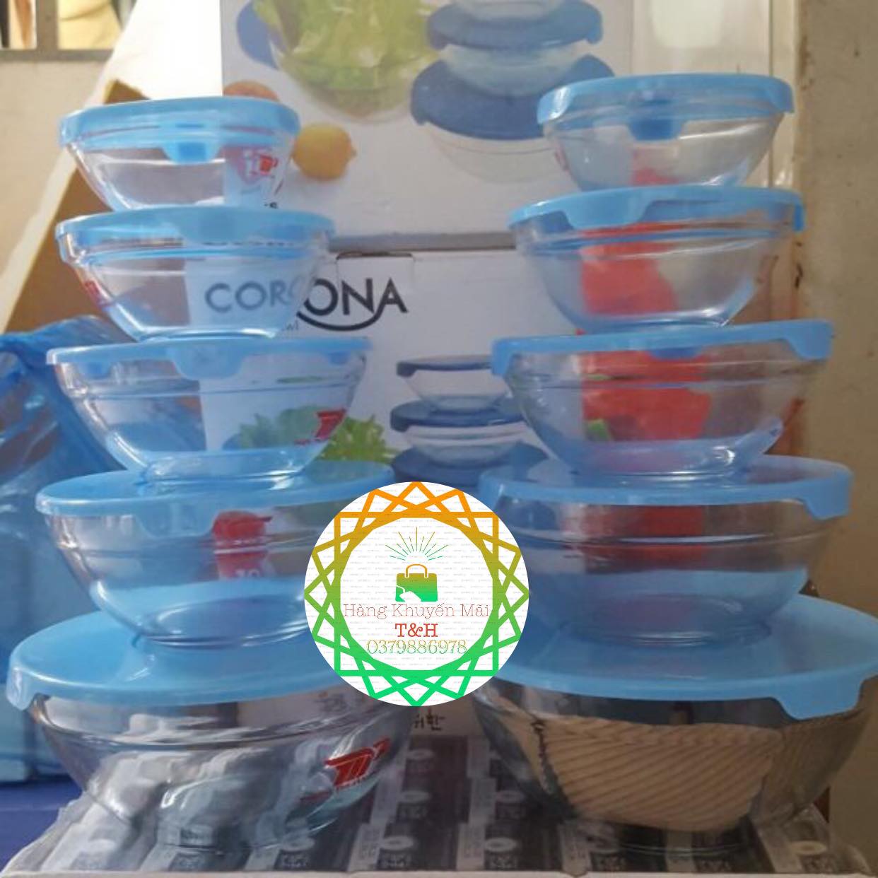 Bộ 5 Thố Thuỷ Tinh Có Nắp Nhập Khẩu INDONESIA