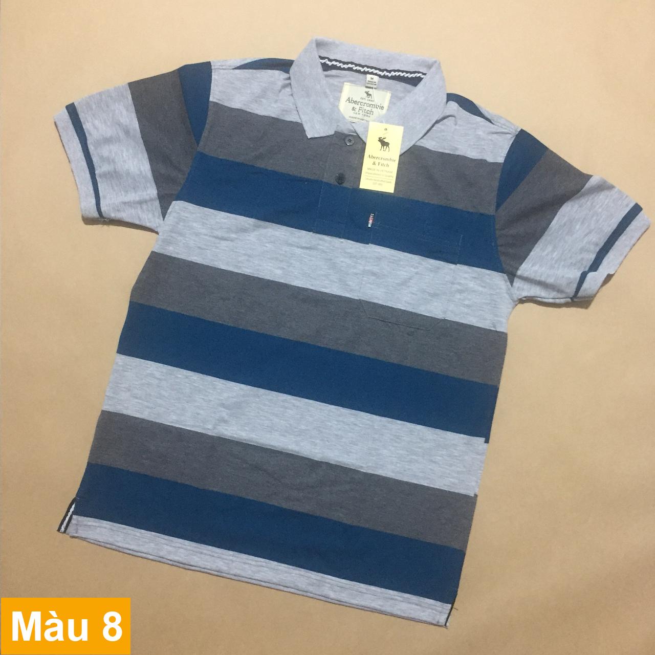 Áo thun sọc có túi nam cao cấp (sọc xanh biển - trắng)
