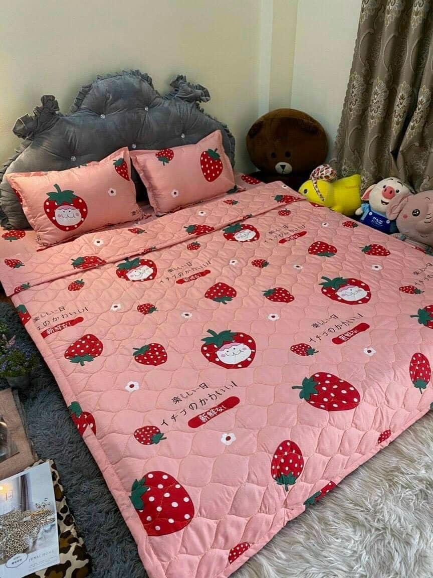 Bộ Chăn Ga Gối Hè Thu 5 Món (Gồm 1 Chăn hè chần bông+ 1 Ga bo chun+ 2 Vỏ gối nằm+1 Vỏ gối ôm)