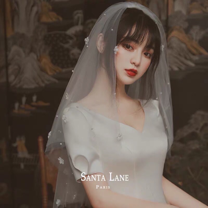 Voan lúp cô dâu đính hoa nhỏ