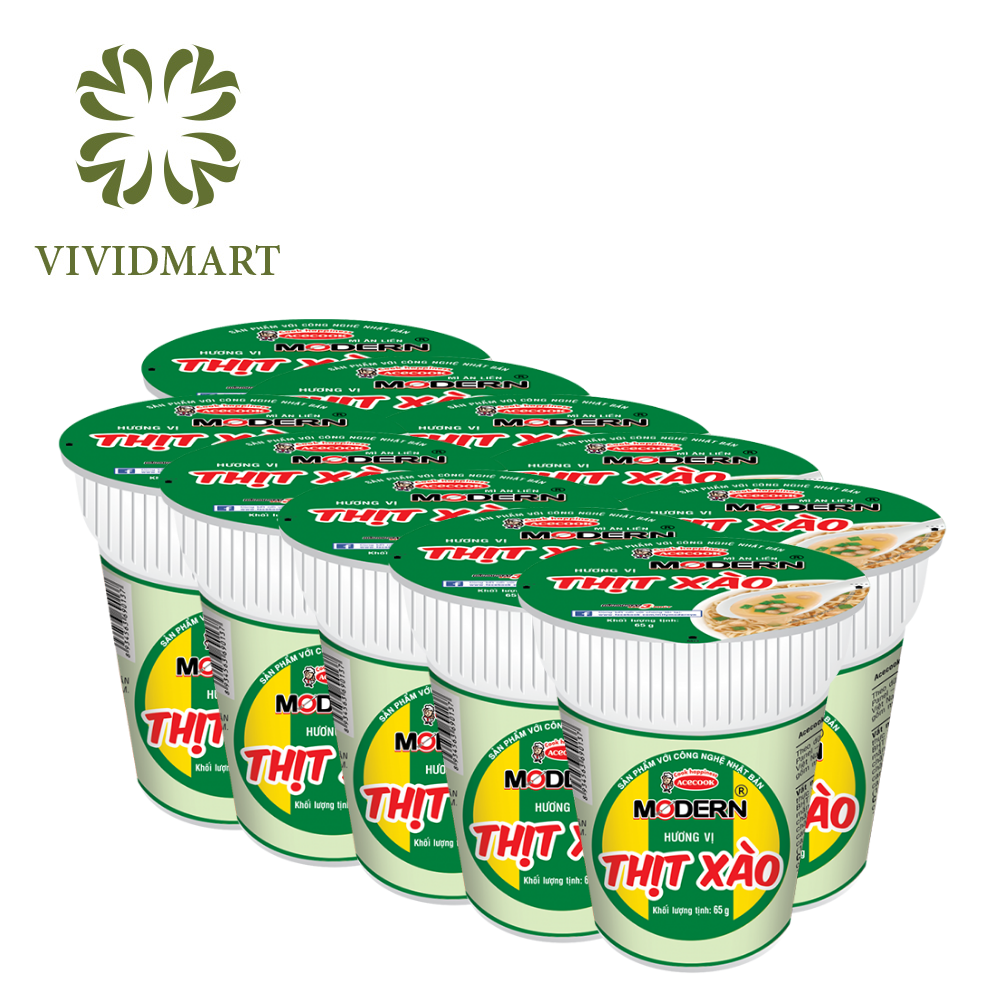 [SET OF 10 CUPS/1 FLAVOUR] - ACECOOK - MODERN INSTANT NOODLE CUP 4 FLAVORS: THAI SHRIMP HOT POT, STIR-FRIED MEAT, STEW BEEF WITH HERBS AND CRAB SOUP FLAVOR (65G/CUP)