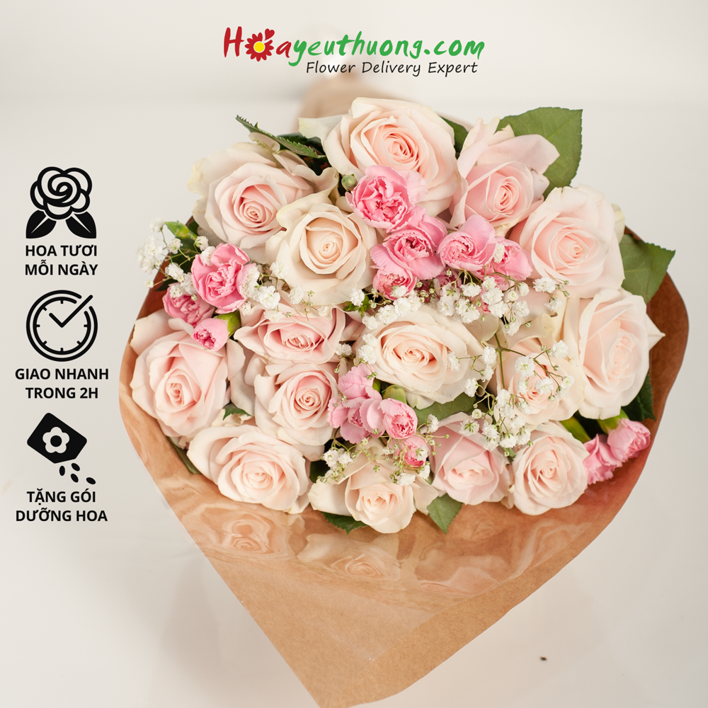 Hồng Xinh 1 - Combo hoa mix sẵn Hoayeuthuong, hoa Đà Lạt tươi cắm trang trí nhà cửa, văn phòng