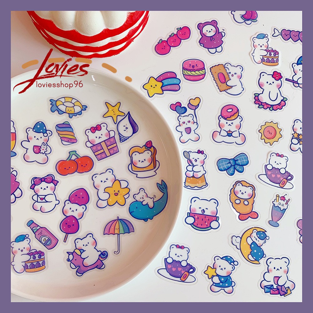 [4 Mẫu] Bộ 40 Miếng Dán Sticker Hình Gấu Kute