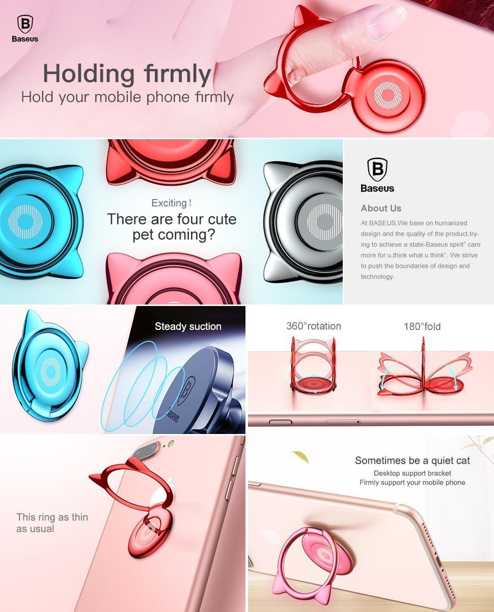 Giá đỡ hít điện thoại iring cao cấp Cute Cat Ear Ring
