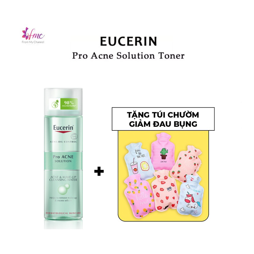 [MUA 1 TẶNG 1] Nước tẩy trang cho da dầu Eucerin Pro Acne Solution Acne & Make Up Cleansing Water 200ml + Tặng 1 túi chườm giảm đau bụng