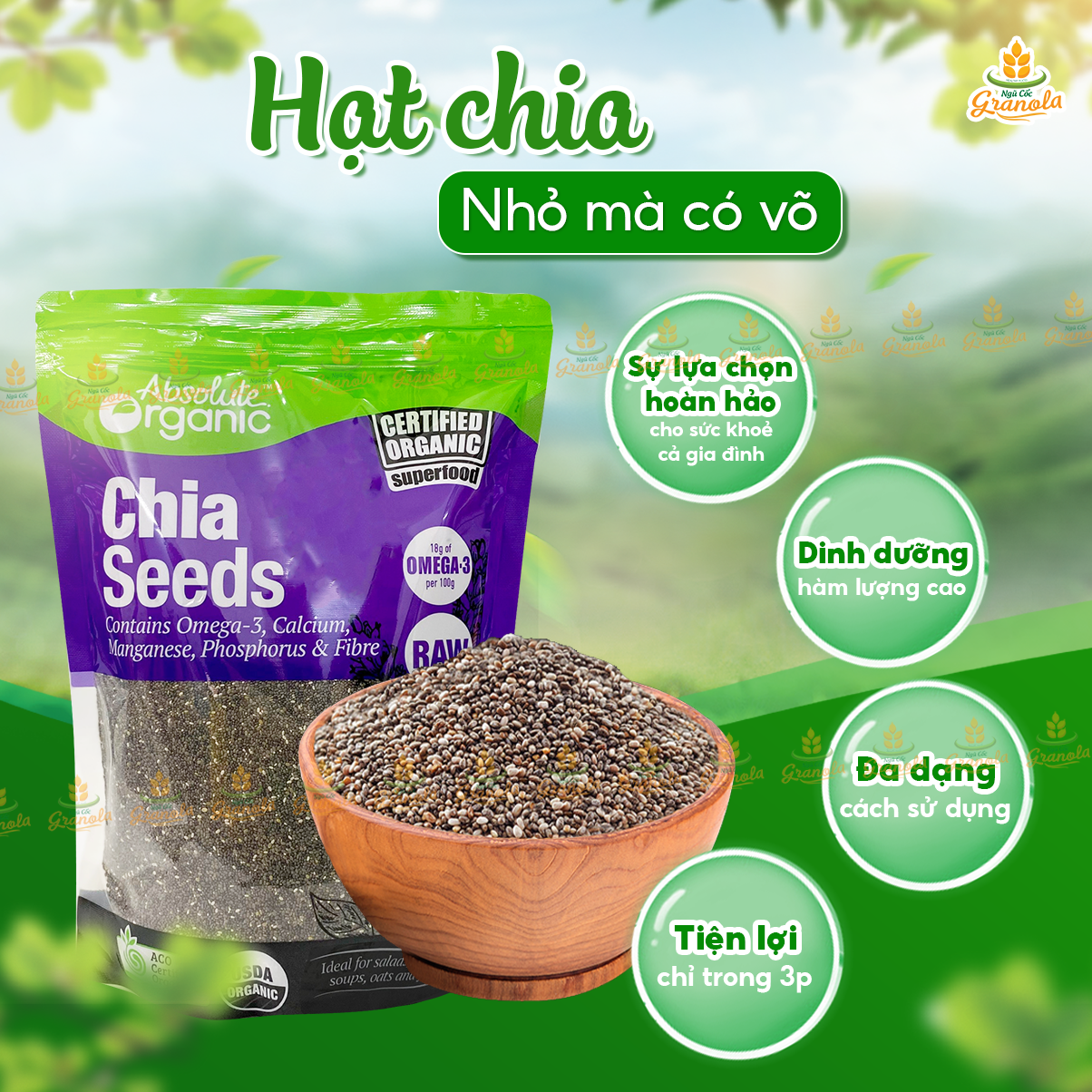 [CỰC SỐC] Hạt Chia Úc 1KG Absolute Organic Hữu Cơ - Chuẩn Chất Lượng - (Hạt Ngon)