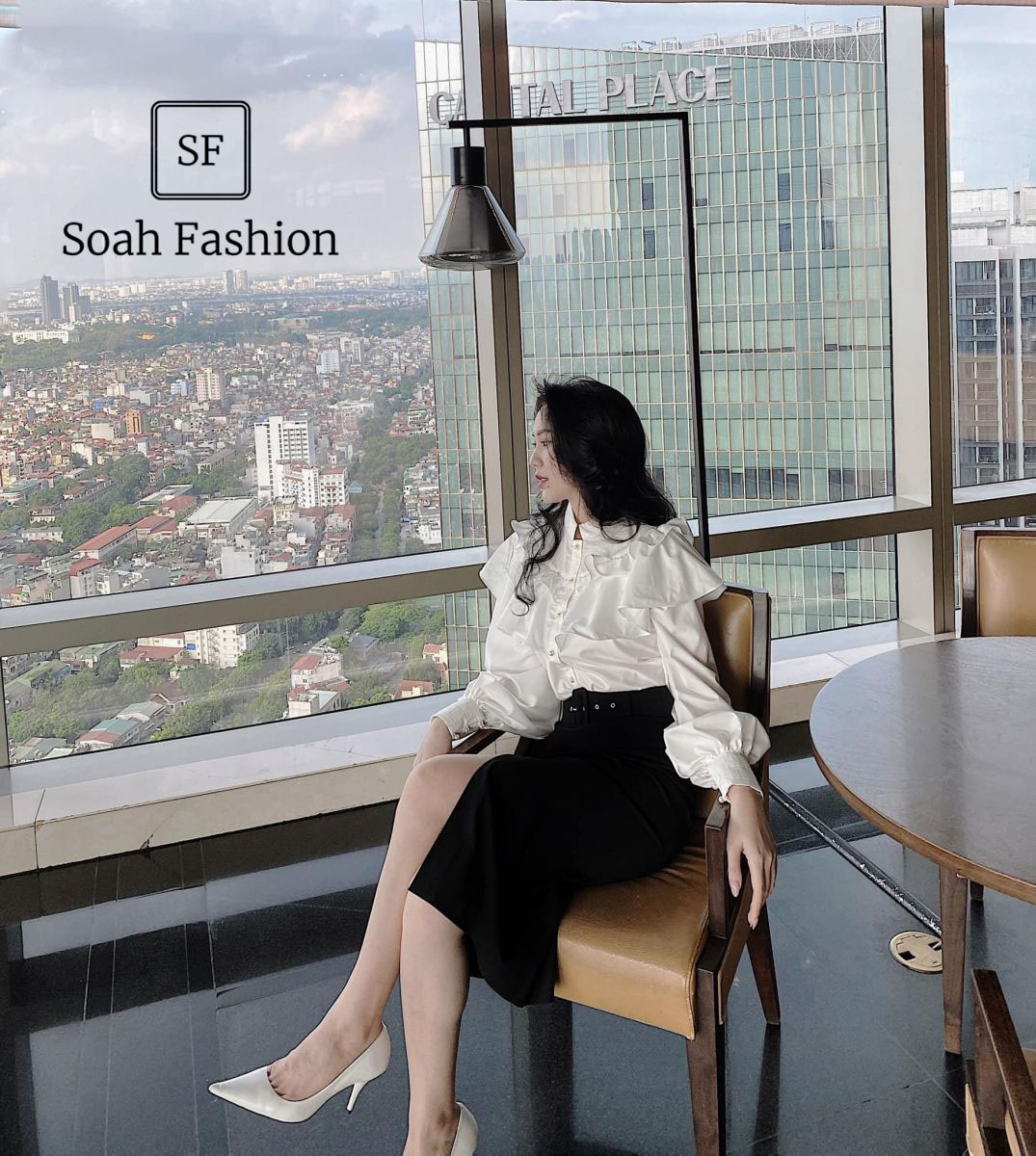 Áo Sơ Mi Nút Ngọc Bèo Tầng Cổ Trụ MELY (TRẮNG)