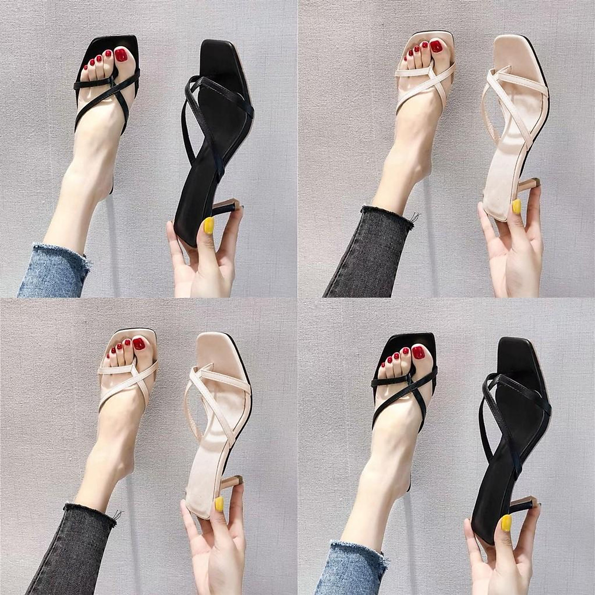 SANDAL quai mảnh gót 5cm mũi vuông nữ tính (xả 80k)