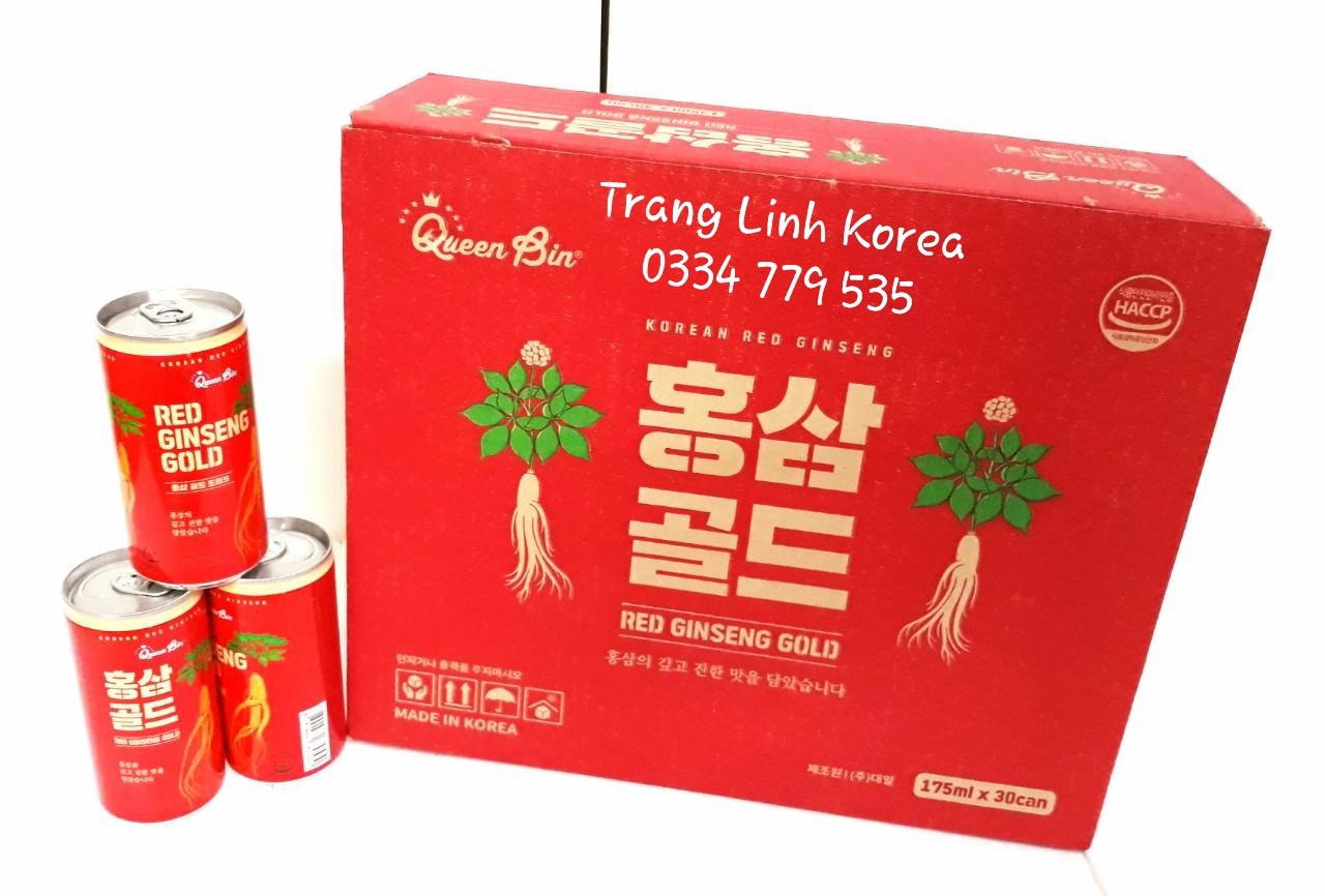 Nước hồng sâm lon queen bin hàn quốc, thùng 30 lon x 175ml