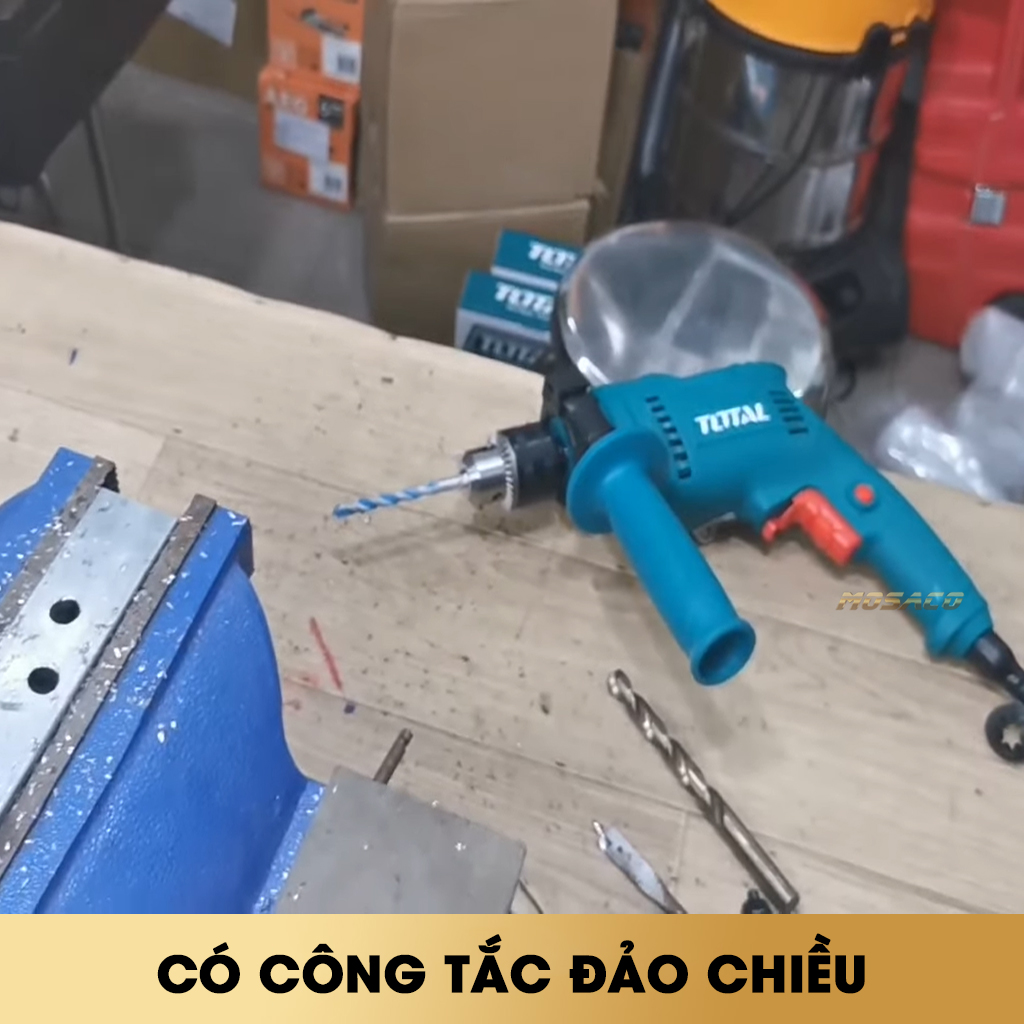 Hammer drill machine 550W total TG105136E switch reversal. Hammer drill machine handheld produced by advanced technology high quality and durability make, there is no load 0 - 3000 vòng/p, drilling capacity maximum 13mm-mosaco