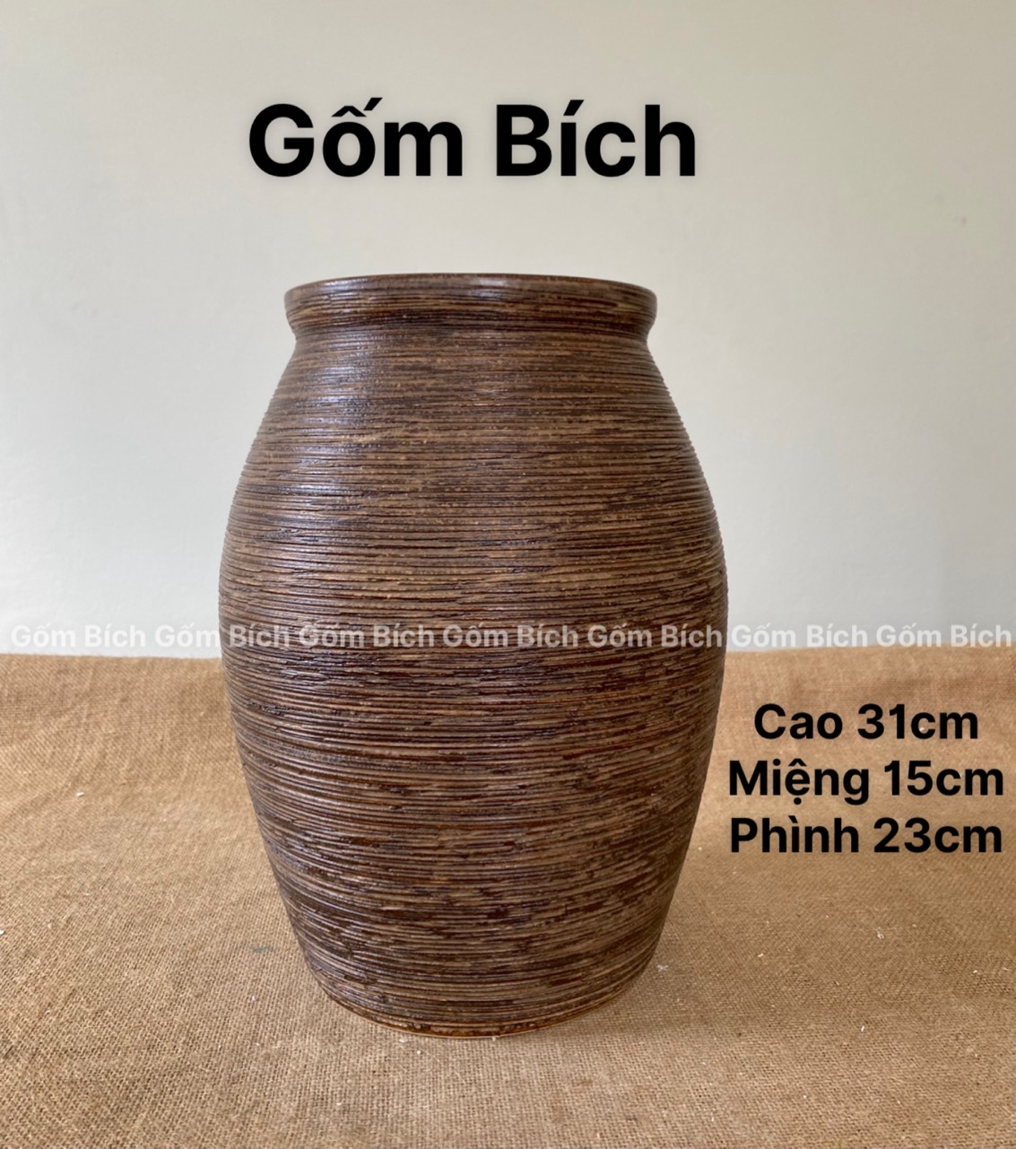 Bình hoa men mộc dáng chum lọ hoa miệng rộng gốm sứ bát tràng - gốm bích