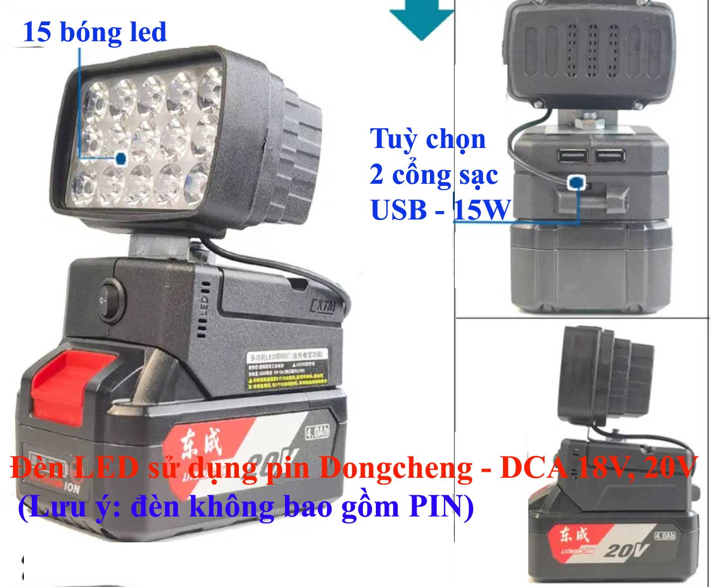 Đèn Pin Led, Đèn Pha Led , sạc usb Dùng Pin DCA Dongcheng 20V