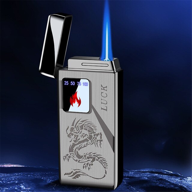ZZOOI Jet Flame Lighter Touch Screen  USB Electronic Lighter Windproof Refillable Butane Gas Lighter Creative Smoker Gift