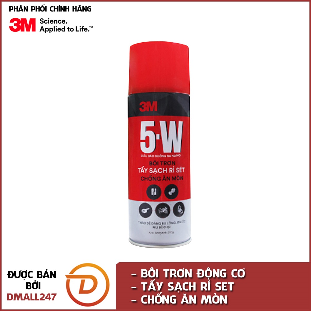 Chai xịt tẩy rửa, bôi trơn và chống rỉ sét 310g 3M 5W - Tẩy sét, bôi trơn các loại ổ khóa, khe cửa lùa, đẩy nước ra khỏi ổ khóa xe, bugi, công tắc ôtô xe máy sau khi rửa xe, ngập nước