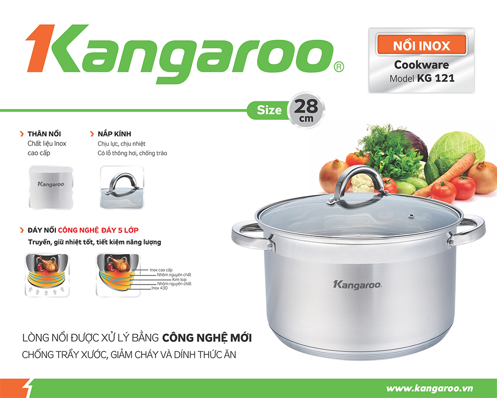 Nồi Inox Cao Cấp 5 Lớp Kangaroo KG121