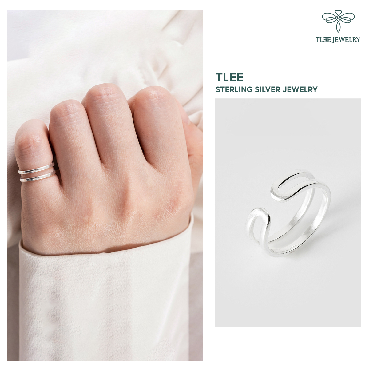 Nhẫn bạc TLEE trơn hai tầng mở đeo ngón út TleeJewelry A0234
