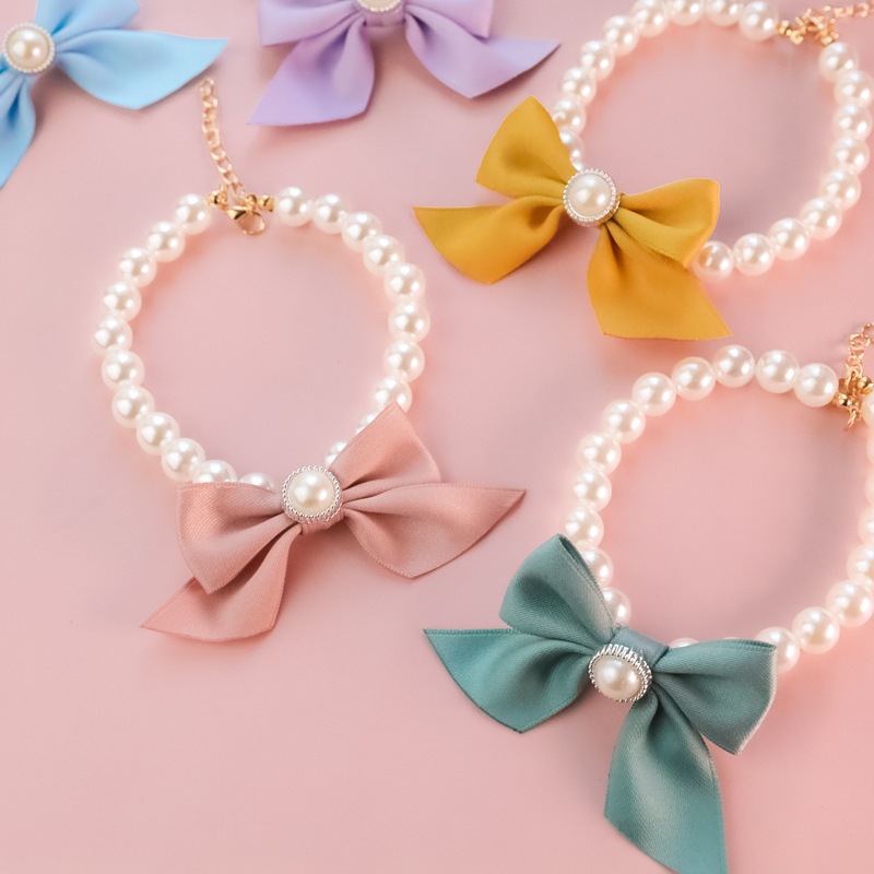 vòng cổ ngọc trai nơ tiểu thư dành cho chó mèo - T3 PETS SHOP