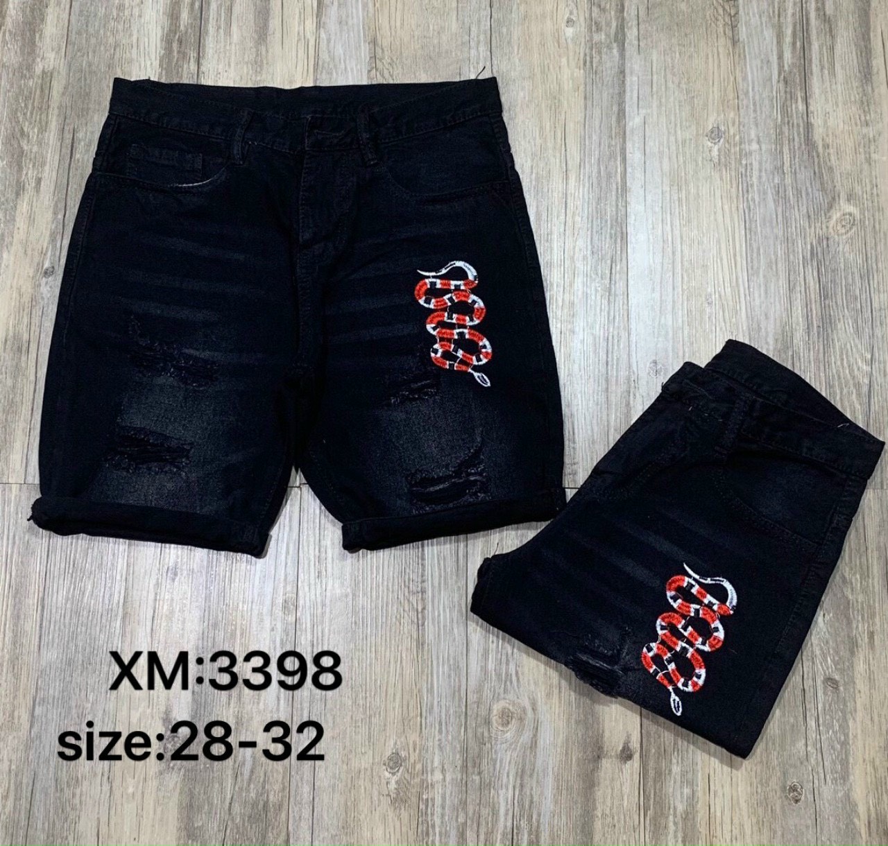 Quần short jean nam đen rách cao cấp thêu rắn chất bò form đẹp vải dày mẫu mới nhất
