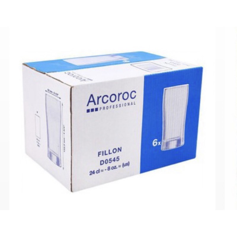 Bộ 6 cốc eo thuỷ tinh cao Arcoroc (minarc) 240ml D0545
