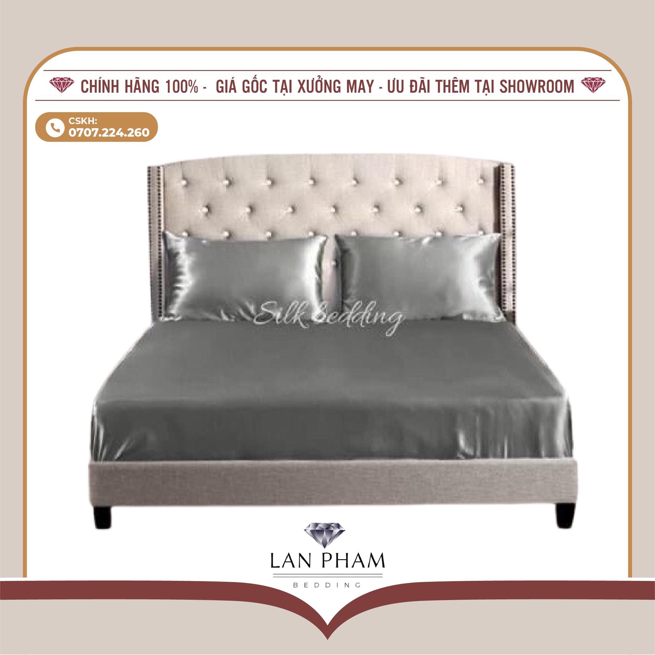 GA - DRAP GIƯỜNG LẺ PHI LỤA MÀU XÁM GHI LAN BEDDING
