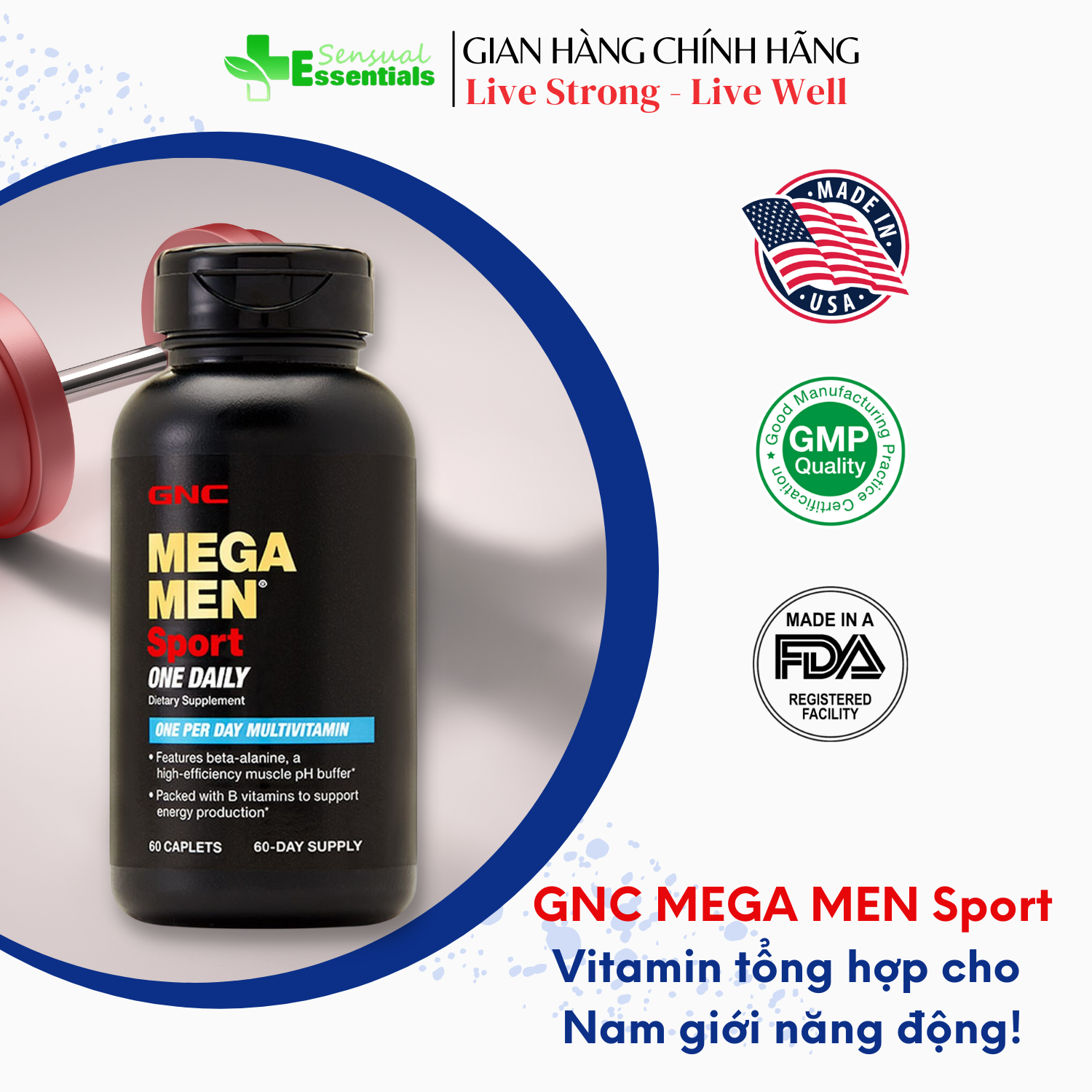 CHÍNH HÃNG GNC Mega Men Sport One Daily 60 viên - Viên uống vitamin tổng