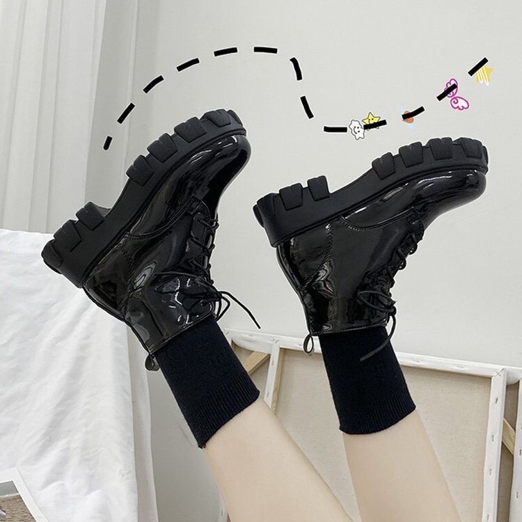 Bốt đốc đế răng cưa đenbóng lì