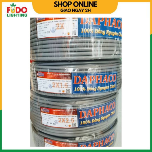 Dây điện đôi bọc xám tròn daphaco 2x1.0 , 2x1.5, 2x2.5, 2x4.0, 2x6.0 hàng chính hãng