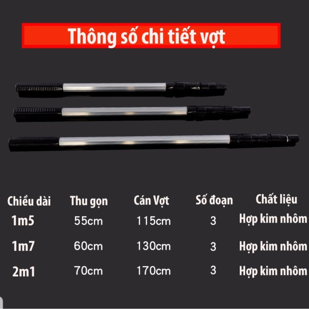 Vợt Cá Gấp Gọn Vành Tròn Nhôm 1M5 - 2M1