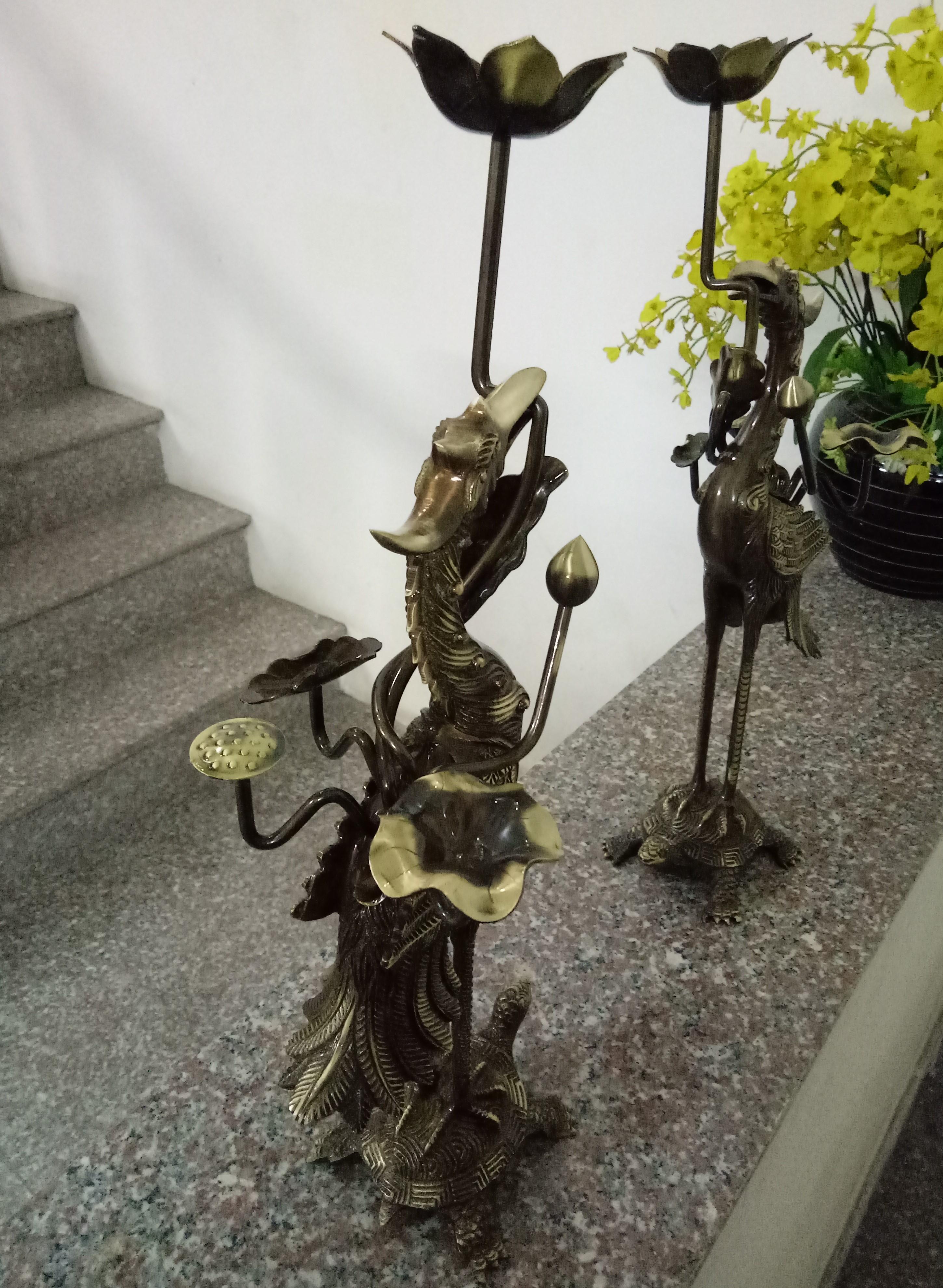 Đôi hạc cánh sen chùm cao 45 cm 2 công nghệ 2 màu