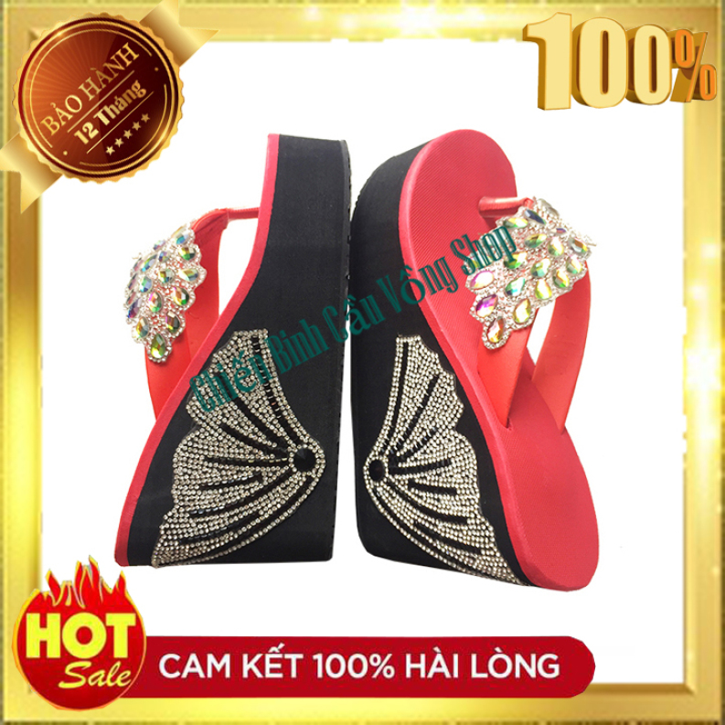 Dép kẹp công dán gót cánh buồm màu đỏ cao 10cm - Dép nữ - Dép quai kẹp nữ - Dép xốp đế cao - Dép kẹp nữ giá rẻ