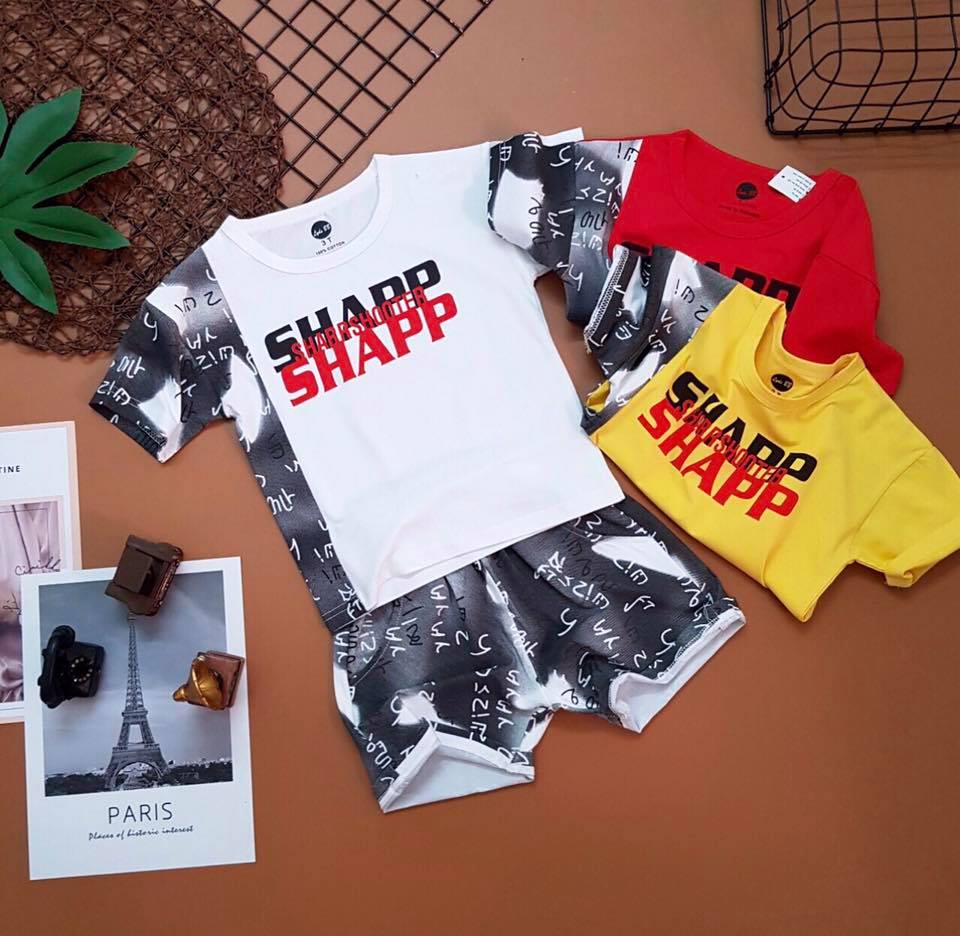 SÉT BỘ THUN MẶC NHÀ BÉ TRAI CHỮ SHAPP