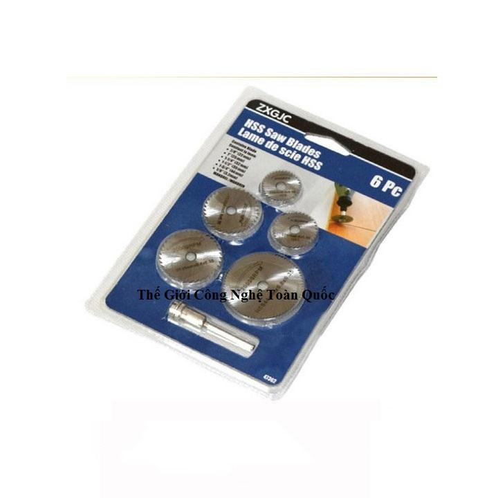 bộ đĩa cắt mini thép cao cấp 5 dĩa và 1 cán 3ly - dĩa cắt mini đa năng dùng cho máy khoan mài khắc cắt mini đa năng