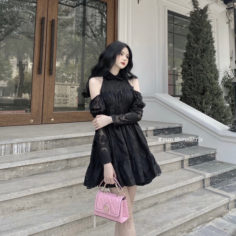 [Độc quyền] Váy khoét vai cổ sơmi (ảnh thật tự chụp)