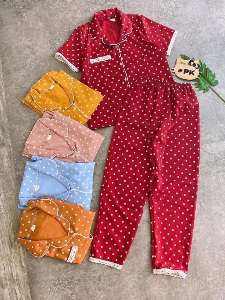 [HCM]đồ bộ ngủ nữ đồ bộ pizama nữ chất vải kate mềm mịn thoải mái in chấm bi dễ thương Julyshop94 ns066